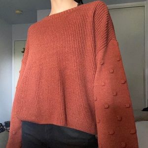 cozy oversized rust/burnt orange knitted sweater w puffy sleeves